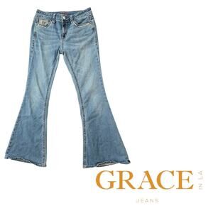 Southwestern-Inspired Flared Bell Wide Bottom Jeans from Grace in LA Size 28